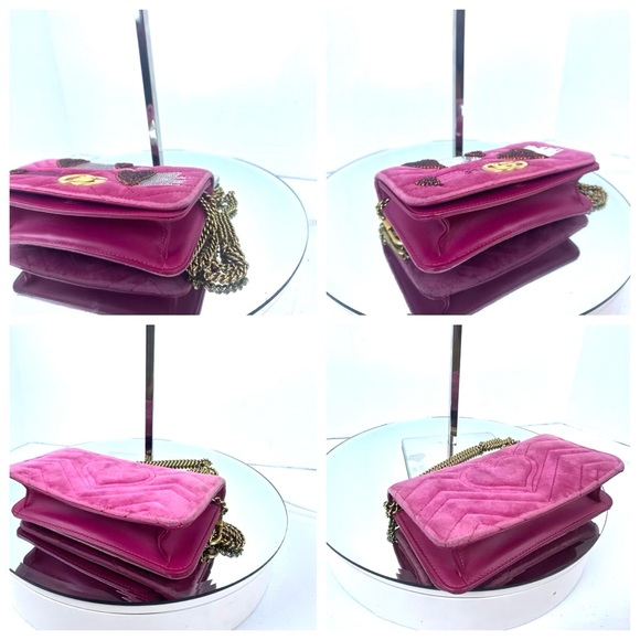 GUCCI GG MARMONT VELVET MINI FLAP BAG FUSHIA AND DIANA CHANEL FLAP BAG BUNDLE - Picture 5 of 9
